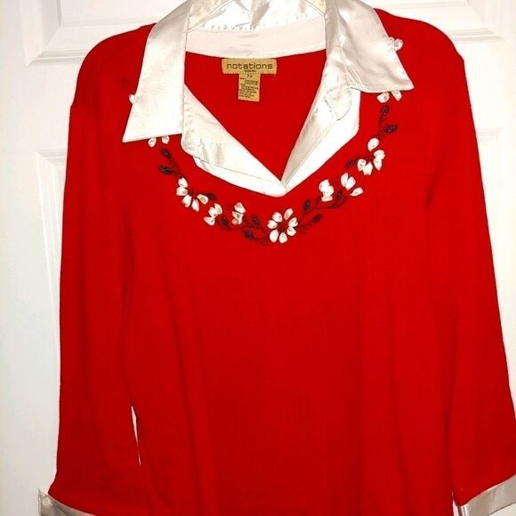 Notarions Red Sweater and Silk top - Picture 1 of 2